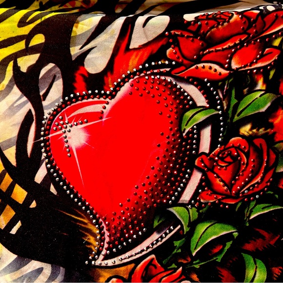 Vintage Rhinestone Studded Heart Rose Leopard Babydoll Halter Bandeau Skirt Top - Picture 3 of 6